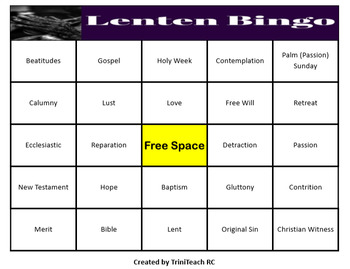 Preview of Lenten Bingo