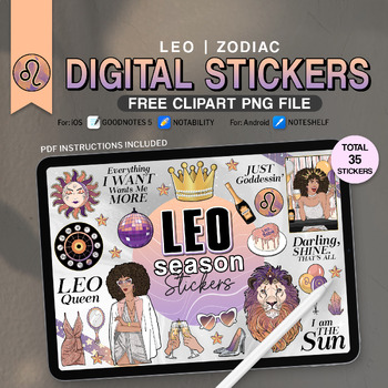 Preview of Leo Season Digital Stickers, 35 PNG Funny Zodiac Signs, Astrology Sticker
