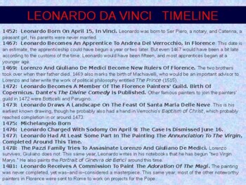 Preview of Leonardo Da Vinci - Timeline Poster, Presentation and 1 exam