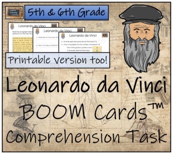Preview of Leonardo da Vinci BOOM Cards™ Comprehension Activity 5th Grade & 6th Grade