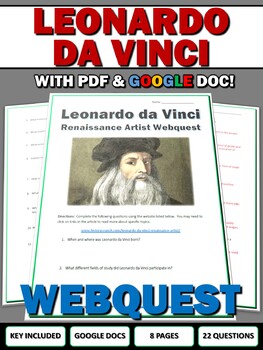 Preview of Leonardo da Vinci - Webquest with Key (Google Doc Included)