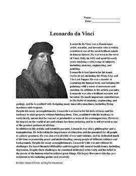 Preview of Leonardo da Vinci Worksheet!