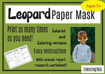 Preview of Leopard Paper Masks with Animal Report Woreksheet Asian/African Jungle Animal