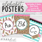 Leopard Print Pencil Alaphabet Posters, Cursive and D'Neal