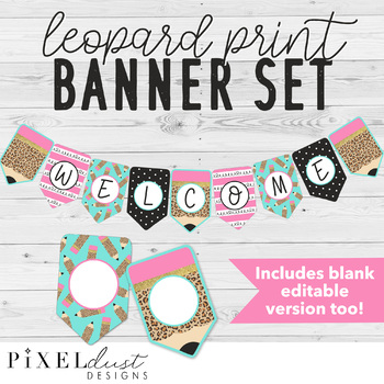 Preview of Leopard Print Pencil Classroom Banner Set, Bulletin Board Banners