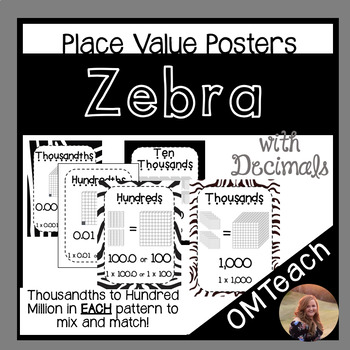 Preview of Zebra Print Place Value Poster - Thousandths to Hundred Millions