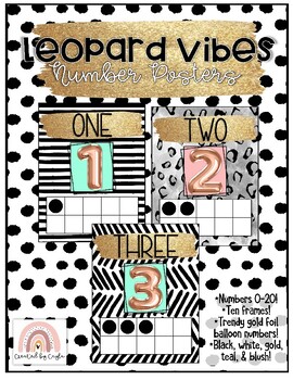 Preview of Leopard Vibes 0-20 Number Posters Classroom Decor
