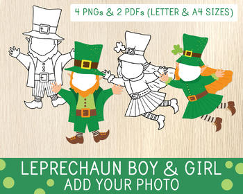 Preview of Leprechaun Boy & Girl Faceless, Blank and Color Versions, Add Your Photo Craft