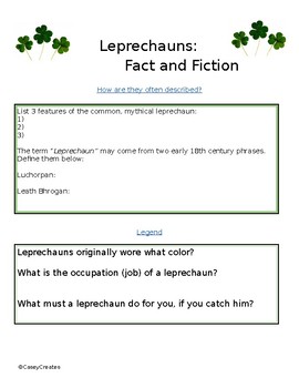 Preview of Leprechaun: Fact or Fiction STEM , Geography, GOOGLE CLASSROOM