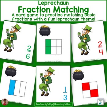Preview of Equivalent Fractions Matching Game St. Patrick's Day with Leprechauns