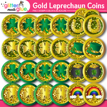 Preview of Leprechaun Gold Coins Clipart: Saint Patricks Day Clip Art PNG Commercial Use