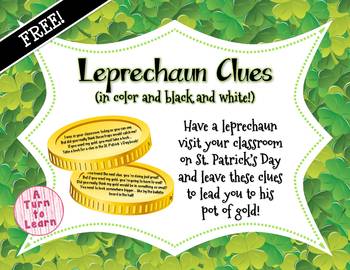 Preview of Leprechaun Hunt Clues!  (Freebie! In Color & Black and White)