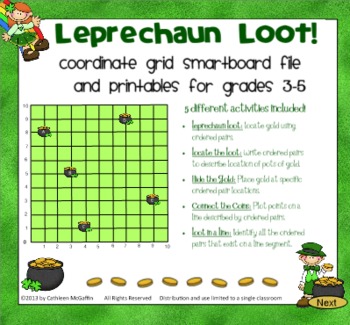 Preview of Leprechaun Loot!  SMARTBoard Coordinate Graphing with Printables