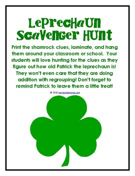 Leprechaun Scavenger Hunt (Addition with Regrouping) by Kelly Scarbrough