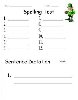 Preview of Leprechaun Spelling Test Paper