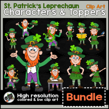 Preview of Leprechaun St Patrick's Day Toppers & Characters Clip Art Bundle