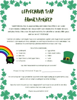 Preview of Leprechaun Trap HOME PROJECT Letters & Notes