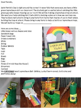 Preview of Leprechaun Trap Letter to Parents St. Patrick's Day