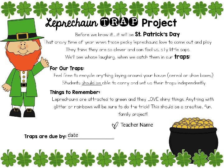 Leprechaun Trap Note by Mrs M's Minions Teachers Pay Teachers