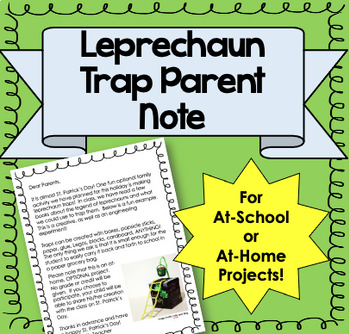 Preview of Leprechaun Trap Parent Note (St. Patrick's Day Project)
