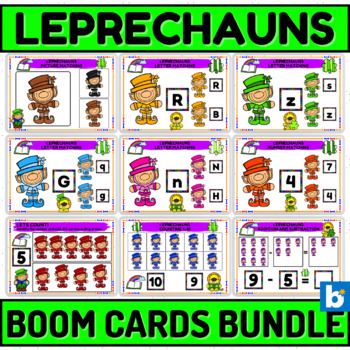 Preview of Leprechauns Literacy And Counting Boom Cards For Young Learners Bundle