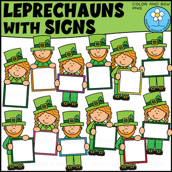 Preview of Leprechauns with Signs Clipart