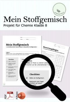 Preview of Lernzielkontrolle/ Projekt Chemie Klasse 8 Stoffgemische