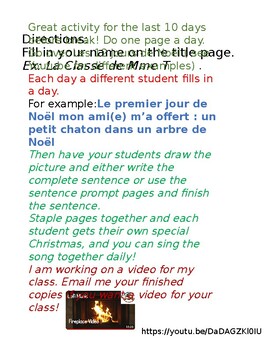 Preview of Les jours avant le Noël Chanson