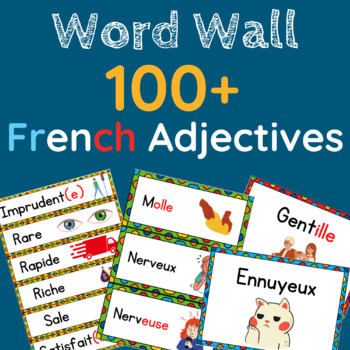 Preview of Les Adjectifs.  100+ French Adjectives Illustrated Word Wall. Mur de mots