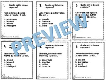 Les Adjectifs - French Adjectives Task Cards by Madame H | TPT