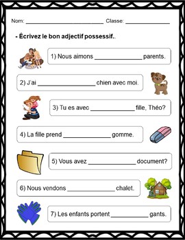 Les Adjectifs Possessifs: French Possessive Adjectives WORKSHEETS ...