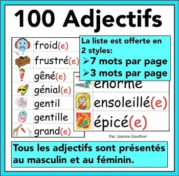 Preview of Les Adjectifs - French adjectives illustrated word wall