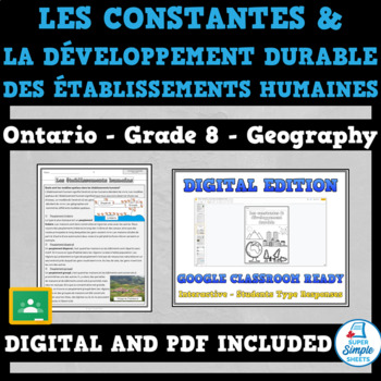 Preview of Les Constantes & développement durable - Ontario Geography - Grade 8 FRENCH