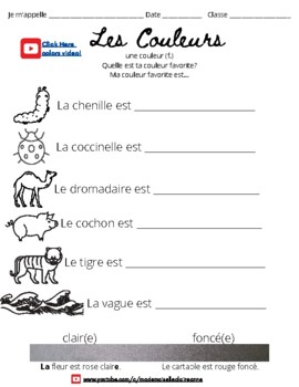 Preview of Les Couleurs (French colors coloring page)