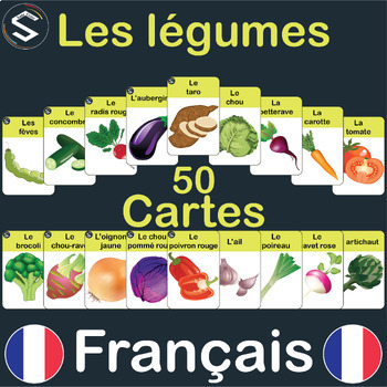Preview of FRENCH Vegetables Vocabulary list Montessori flashcards | Les Légumes (9x6cm)