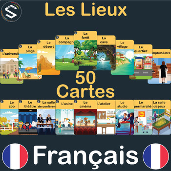 Preview of FRENCH Places and town Vocabulary Flash Cards | Les Lieux (9x6cm).