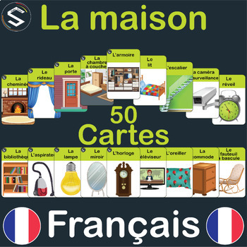 Preview of La Maison | FRENCH House, Home Vocabulary Flashcards, (9x6cm) | Français