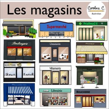 Preview of Les Magasins - Stores Front View In French - Clip Art