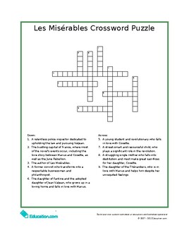 Preview of Les Misérables Crossword Puzzle