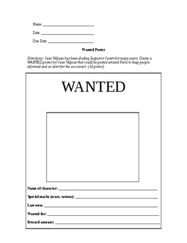 Les Miserables: Wanted Poster by Mrs Albrights Adaptations and More