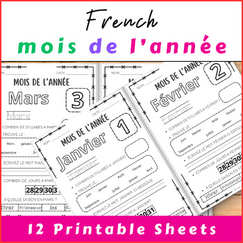 Preview of Les Mois de l'Année - French Practice Month of the Year Worksheets