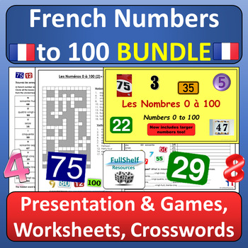 Preview of Les Nombres 1-100 Les Numéros Numbers in French BUNDLE FSL