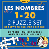 Les Nombres - French Numbers 1-20 Crossword Word Search 2 Puzzle Set