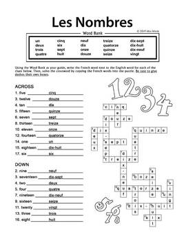 les nombres french numbers 1 20 crossword word search 2