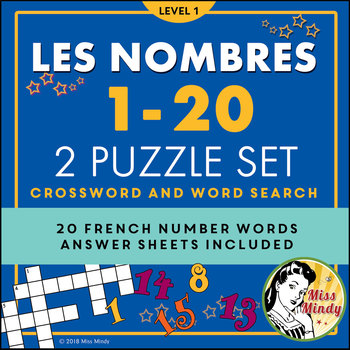 Preview of Les Nombres - French Numbers 1-20 Crossword Word Search 2 Puzzle Set