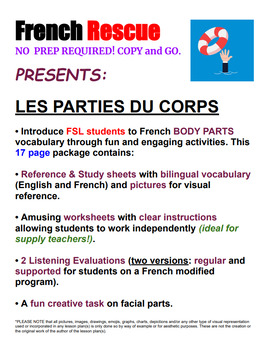 Preview of Les Parties du Corps - Body Parts - NO  PREP REQUIRED! COPY and GO.