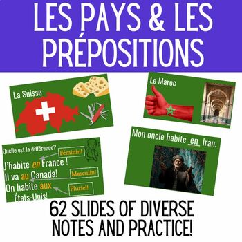 Preview of Les Pays & Les Prépositions Notes &. Questions