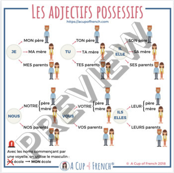 Les adjectifs possessifs - French possessive adjectives by A Cup of French