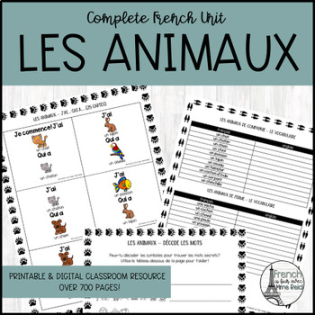 Preview of Les animaux: French Animal Unit