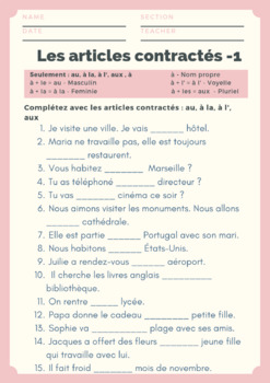 Preview of Les articles Contractés -1 (à, au, à la, à l', aux)